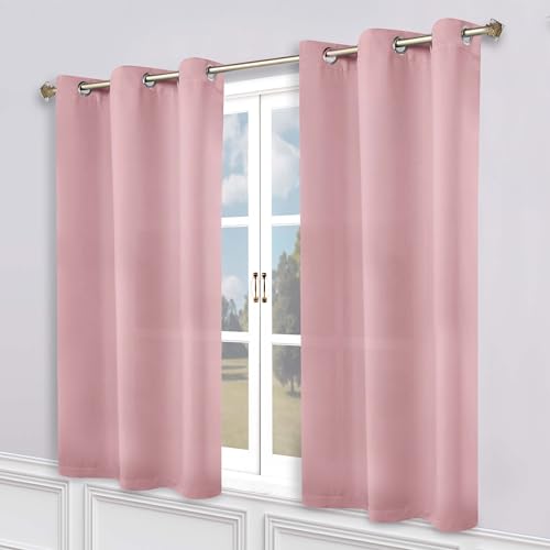 Superior Blackout Curtains, Room Darkening, Bedroom, Drapes, Kitchen, Living Room Window Accents, Sun Blocking, Thermal, 2 Pack, 8 Grommets, Solid Blackout Curtains, Set of 2, 52″ x 72″, Mauve Chalk