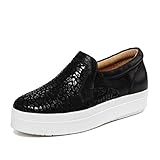 SUNROLAN Liz Women's High Platform Loafer Shoes Leopard Print Flats Fashion Slip On Sneakers