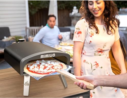 Mimiuo Gas Pizza Oven with Pizza Stone and Pizza Shovel, Mobile Pizza Oven, Portable Pizza Oven for Patio and Balcony, Pizza Oven for Garden, Outdoor, Gas Pizza Oven, Black