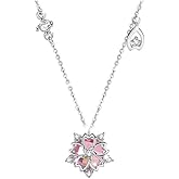 Lam Sence Sterling Silver Sparkling Cherry Blossom Pendant Necklace Sweet Pink Crystal Sakura Jewelry