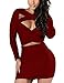 VOGRACE Women's Long Sleeve Cut Out Bandage Bodycon Party Clubwear Dress XL Wine Red