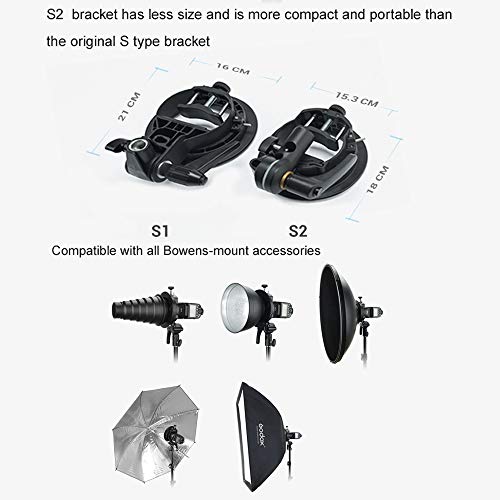 Godox S2 Bracket S-Type Speedlite Bracket Bowens Mount for Godox V1 AD200Pro AD400Pro AD200 and Other Flashes, Precise Tilt Control, Large Handle, Integrated Umbrella Mount with Pergear Diffusers