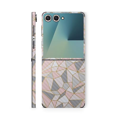 Carbon Fiber Phone Skin Compatible with Samsung Galaxy Z Flip 7 - Rose Gold Pol…