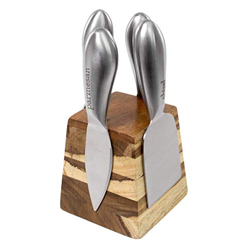 Zelancio Marble and Acacia Wooden Serving Cheese Board, 6 Piece Set