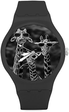 Funny Giraffes With Glasses Custom Unisex Round Rubber Sport Quartz Watch,Watch Face Diameter: 1.58"