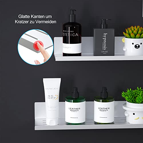 Bestdon No Drilling Self Adhesive Shower Shelf - Set of 2 Aluminum Bathroom Shelves Wall Shower Basket for Accessories, Silver