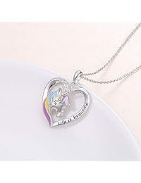 Sterling Silver Forever Love Unicorn in Heart Pendant Necklace for Women, Rolo Chain 18 Inches