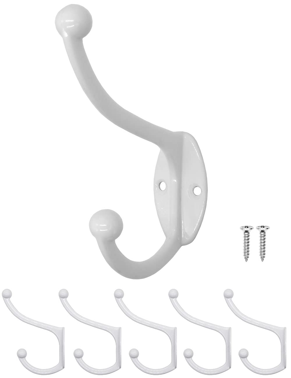 FUXXER® - Antique wardrobe hooks, towel hooks, clothes hooks, hat hooks, wall hooks in brass bronze design, vintage country house retro, set of 5, white