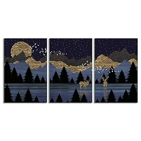 Canvas Wall Art Abstract Deer in Forest Painting Artwork for Home Prints Framed - 16"x24" x 3 Panels