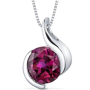 Peora Created Ruby Open Bezel Wave Pendant Necklace for Women 925 Sterling Silver, 2.75 Carats Round Shape 8mm, with 18…