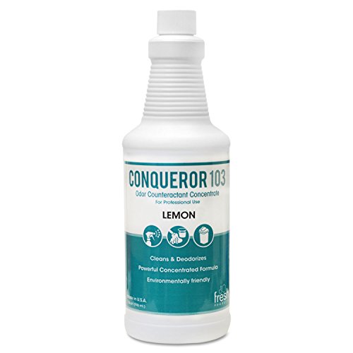 Fresh Products Products - Fresh Products - Conqueror 103 Odor Counteractant Concentrate, Lemon, 32 oz Bottle, 12/Carton - Sold As 1 Carton - Water-soluble deodorant cleans, deodorizes, refreshes. - Powerful detergents and potent perfumes counteract malodors and leave area smelling fresh and clean. - Add 1-2 oz. per gallon of water or cleaning solution. - Use in fabric shampoo, mop water, any water-based solution. - Can be used in trigger sprayers, carpet extractors, laundry.