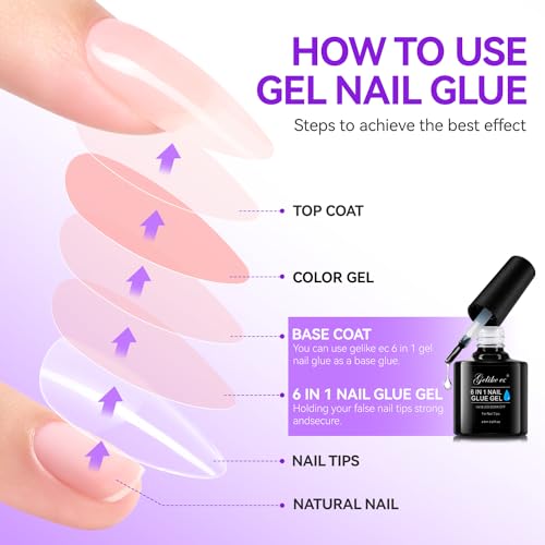 Gelike ec 6 in 1 UV Glue for False Nails - Extra Strong American Nail Glue - Gummy Base - American Nail Glue - 2 x 15 ml