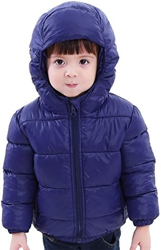 SLUBY Baby Boys Winter Down Coat Cozy Hooded Puff Jacket Cute Winter Coat Navy 4Y 110cm