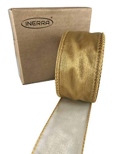 INERRA Chiffon Ribbon - Luxury Wired Edge 20 Metres x 50mm - (Gold)