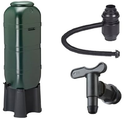 Kreher Regensammler Wassertonne für 100 Liter mit Standfuß, Füllautomat (Befüllsystem) und Wasserhahn BZW. Ablaufventil