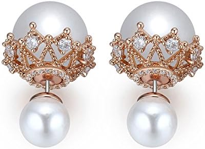 MALANDA women's imitation-pearls stud earrings with excellent zircon earrings jewelry (Rose gold)