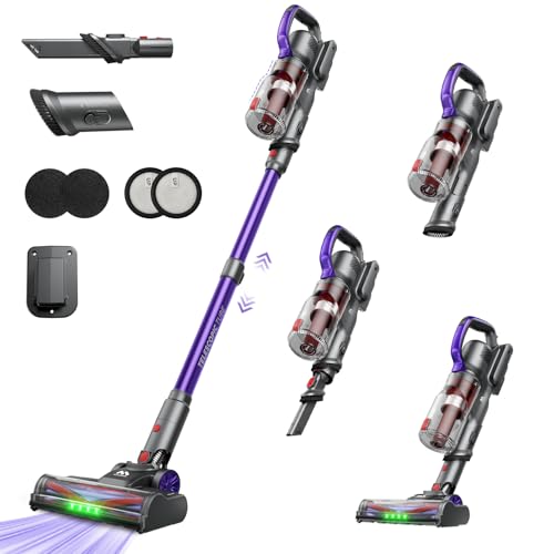 Cordless Vacuum Cleaner, 45Kpa/60Mins/450W Stick Vacuum Cleaner for Home, Anti-Tangle Vacuum Cleaners with Detachable Battery & Self-Standing, Lightweight Vacuum for Floor Carpet Pet Hair A03