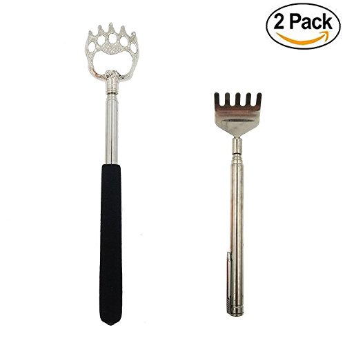 Telescoping Back Scratchers , Bear Claw + Stainless Steel Black Telescopic Back Scratcher，set of 2