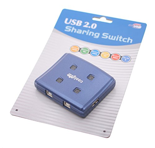 USBGear Blue USB switch with USB 2.0 high speed allows 4 computers to 1 device