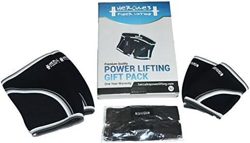 Wrist Straps, Knee Sleeves, Elbow Sleeves Bodybuilding Gift Pack. Contains one Pair Neoprene Knee Sleeves, Elbow Sleeves and Wrist Straps (Black, Large)