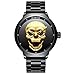 Creative 3D Skull Men's Watch Cool Stainless Steel Big Dial Vintage Boy Quartz Military Wristwatch (Gold 3D Skull)
