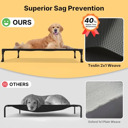 Veehoo XL Elevated Outdoor Dog Bed, Cooling Raised Dog Cot for Large Dogs, Off Ground Pet Hammock Beds with Washable Breathable Mesh, No-Slip Feet, 125x83x23cm, Black