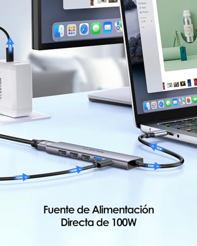LENTION 6 in 1 USB C Hub HDMI 4K@30Hz, PD 100W, USB-A 3.0 & 2.0, USB C Adapter for MacBook Pro/Air 2026-2016, New MacBook Neo, Surface, iPhone 17 Plus Pro MAX and More (CH17, Gray)