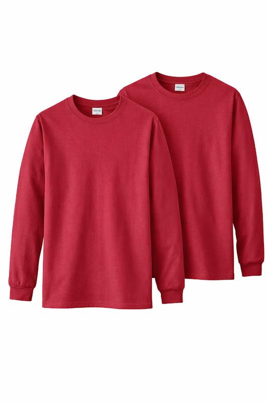 Gildan Men's Heavy Cotton Long Sleeve T Shirt Style, (G5400) 2-Pack Cardinal Red Image