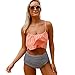Aleumdr Womens Thin Shoulder Straps Ruched High-waisted Bikini Swimsuit