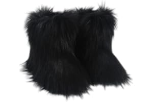 Gegefur Girls Boys Kids Faux Fur Boots Furry Fuzzy Fluffy Warm Winter Snow Boots Flat Shoes Outdoor