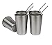 Bundle: Set of 5, 16 Oz Premium Stainless Steel Cups and FREE Straws, Eco-friendly BPA and Lead Free Cups Perfect for Camping Outdoors and Everyday Use Indoors. Includes Bonus Straw Cleaner