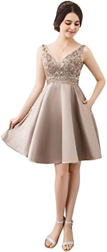 TrendProm Homecoming Dresses A line with Beading Knee Length Dresses Size 8 US Brown