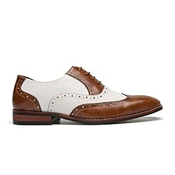 HuitJours Men Brogues Wingtip Lace up Brown White