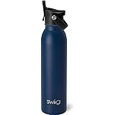 Swig Life 20oz Insulated Water Bottle, Travel Water Bottle with Straw and Lid, Cup Holder Friendly, Stainless Steel (Matte Navy)