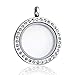 JOJO & LIN Magnetic Floating Locket Charm 30mm Medium with Snake Chain Thanksgiving Day Gift (Silver Round Crystal)
