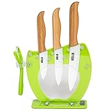 HULLR Ceramic Blade Bamboo Handle 5 Piece Kitchen Knife Set