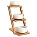 Bamboo Plant Stand - 3-Tier Plant Stand with 3 White Ceramic Pots, Narrow Shelf Unit, Shelf Organizer for Indoor, Outdoor Plant Display - 8.25 x 8.25 x 4.75 Inches