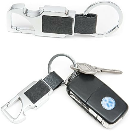 Black Leather Car Keychain Key Ring for Men With Bottle Opener