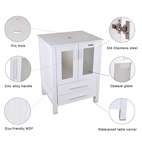 White Bathroom Vanity Square Tempered Glass Vessel Sink Combo 1.5 GPM Faucet Oil Rubbed Bronze Bathroom Vanity Top With Sink Bowl, 24 Lx20 Wx32 H for Vanity - Thumbnail 5
