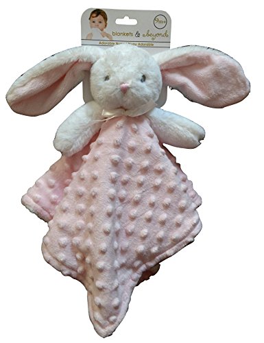 Blankets & Beyond White and Pink Bunny Security Blanket with Pacifier Holder and Stroller Ties