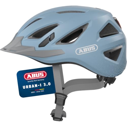 ABUS Stadthelm Urban-I 3.0 - Fahrradhelm mit Rücklicht, Schirm und Magnetverschluss - für Damen und Herren - Hellblau, Größe M