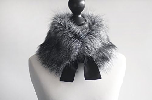 Faux fur collar in grey. Fur neck warmer. Womens fur collar. Fur scarf. Christmas gift. Grey fake fur collar with taffeta ribbon. Fur scarf.