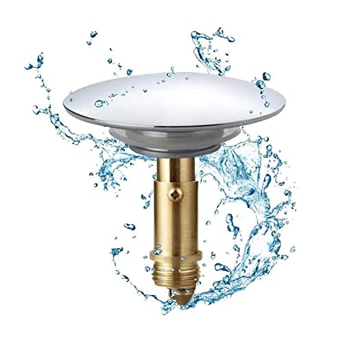 Bathroom Push Pop-Up Click Clack Plug Stopper, 66mm Push Sink Drain Plug Pop-up Stopper, Pop Up Sink Plug for Kitchen Bathroom Washbasin Bath (Solid Brass Chrome Plating)