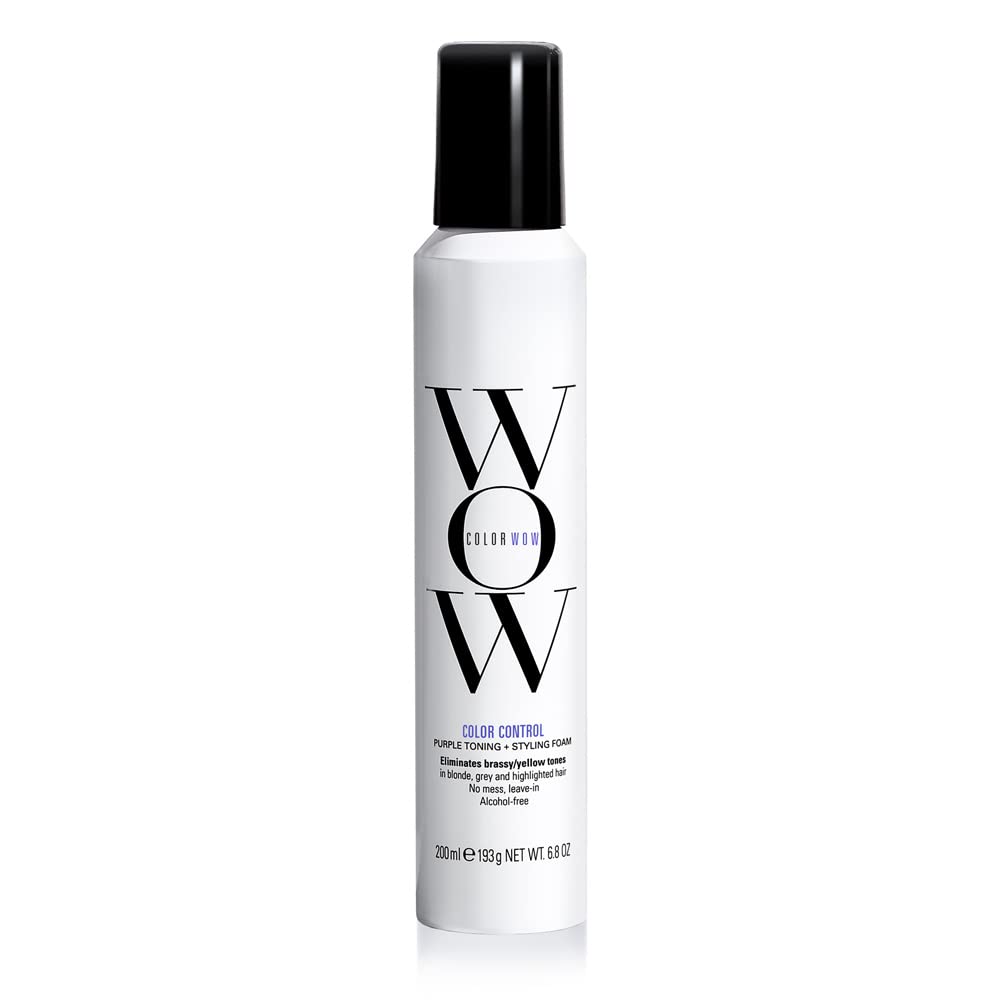 COLOR WOW Colour Control Purple Toning + Styling Foam – Brass-Busting Lavender Foam for Blonde + Grey Hair | No Crunch, No Mess, No Rinse Needed | Tones + Styles in One Step
