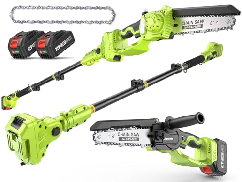 Supstable 2-in-1 Akku Hochentaster & 8 Zoll Mini Kettensäge, Astsäge mit Dual 4000mAh Akku, Teleskopstange bis 4,8 m, 800W Bürstenloser Motor – Für Ba