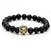 Top Plaza Jewelry Lava Rock Turquoise Matte Agate Picture Jasper Mens Womens Bracelet, Energy Beads, Gold Plated Lion Head