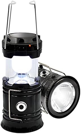 Solar Camping Lantern Portable Collapsible Solar Lights Rechargeable Emergency Light Ultra Bright LED Flashlight Powered By Solar Panel and USB Charging (Black)