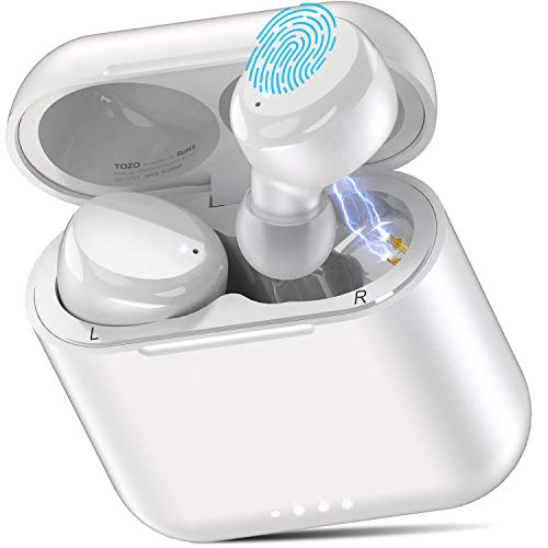 TOZO T6 True Wireless Earbuds Bluetooth Headphones Touch Control with Wireless Charging Case IPX8 Waterproof TWS Stereo Earphones in-Ear Built-in Mic Headset Premium Deep Bass for Sport White