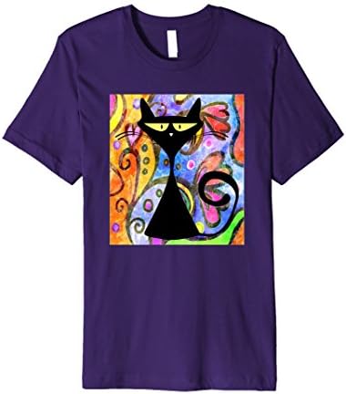 Mens Black Cat Psychedelic Art Groovy Retro 70's Premium Shirt XL Purple