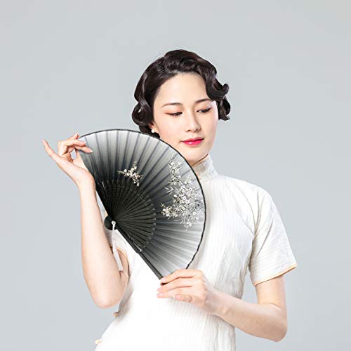 Umikk Hand Held Folding Fan, 2 Pack Craft Silk Fan with Bamboo Frame and Elegant Tassel - Thumbnail 5